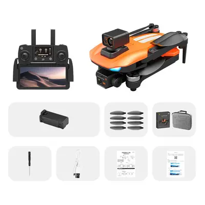 (Orange, One Battery) 5G WiFi FPV with 8K HD Camera 360Obstacle Avoidance Brushless Foldable GPS