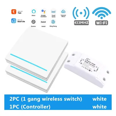 (2White-1Gang-1Controller) Smart Tuya WiFi Light Switch With RF 433Mhz Remote Control DIY Module