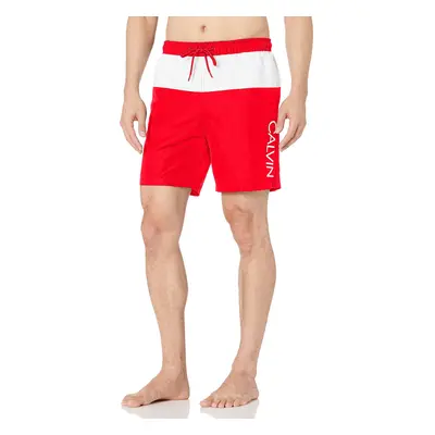 Calvin Klein Men's Standard Elastic Waist Quick Dry Swim Trunk Red Co