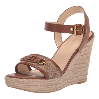 Guess Women's HISLEY Wedge Sandal Brown Multi 9.5