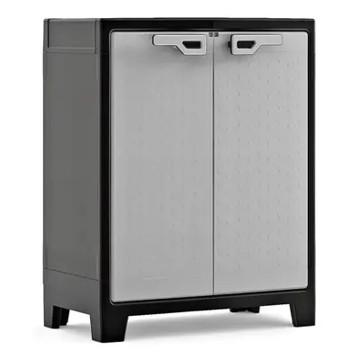 Keter Low Storage Cabinet Black and Grey cm Tool Cupboard Home Organiser