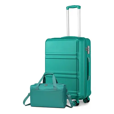 (24 Inch + Travel Bag) Or Pieces Blue Green ABS Hard Shell Suitcase Set Trolley Hand Cabin Lugga