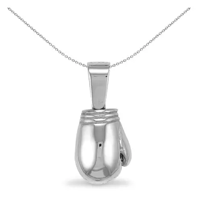 Jewelco London Mens Rhodium Plated Sterling Silver Boxing Glove Pendant Necklace 37mm inch - APD