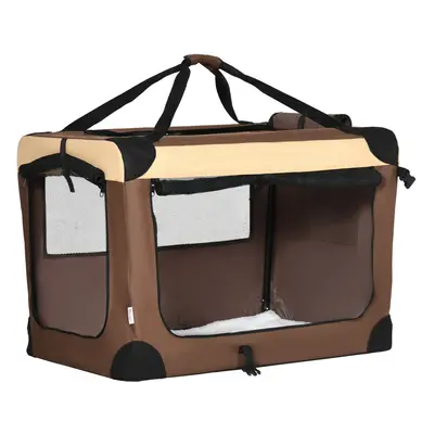 PawHut 81cm Foldable Pet Carrier Bag Soft Travel Dog Crate for Medium Dogs Brown