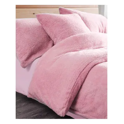 (Double, Pink) Warm and Cosy Thermal Teddy Fleece Duvet Cover Set