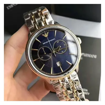 Emporio Armani AR1847 Silver & Gold Bracelet Blue Dial Silver Case