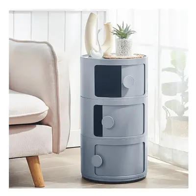 (Grey) 3-Tier Round Drawer Storage Cabinet Organizer