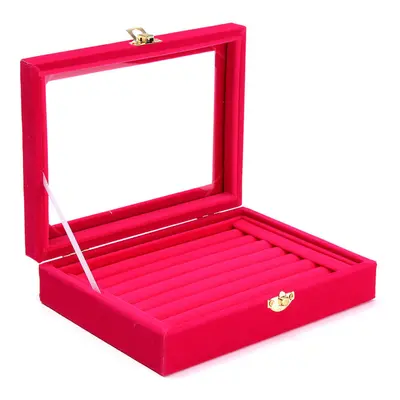 () Jewelry Velvet Wood Ring Display Organizer Case Tray Holder Earring Storage Box