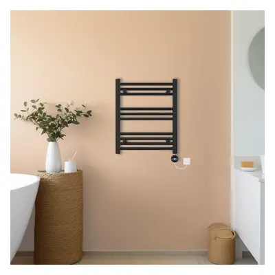 (Black, 600x500mm) NRG Prefilled Thermostatic Electric Straight Heated Towel Rail Radiator