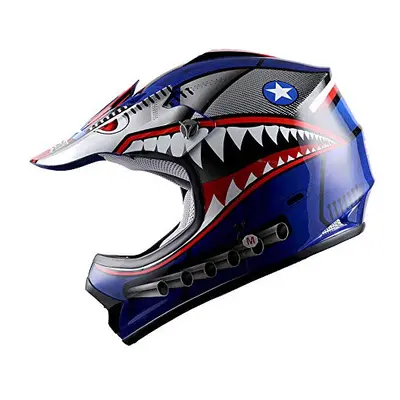 WOW Youth Kids Motocross BMX MX ATV Dirt Bike Moutain Helmet Shark Blu