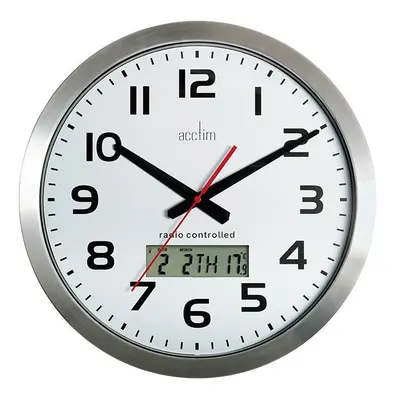 ACCTIM - Radio Controlled Analogue Wall Clock with LCD Display 38cm - Silver