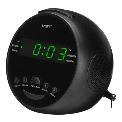 (Green) Multifunctional LED Digital Display Alarm Clock DC 5V AM/FM Dual Channel 0.6" LED Clock 