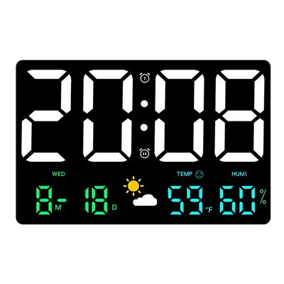 (Colorful light) Large Digital Wall Clock with LED Display, Remote Control, Auto Brightness, Tem