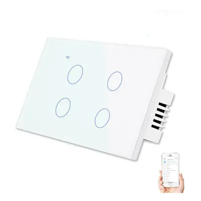 (White, Way) Wifi Wall Touch Sensitive Switch App Remote Control 1/2/3/4 Gang Wireless LED Light