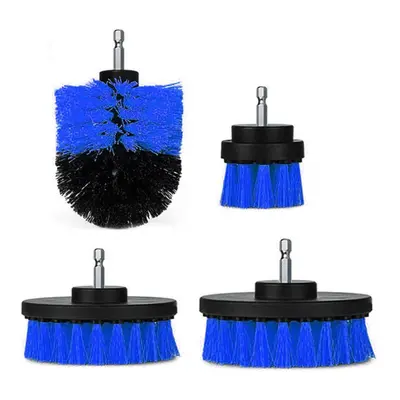 (Blue) 4pcs 2/3.5/4/5 Inch Drill Brush Kit Tub Cleaner Scrubber Cleaning Brushes Yellow/Red/Blue