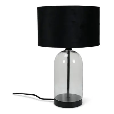 Glass and Black Metal Table Lamp with Black Velvet Shade Light + LED