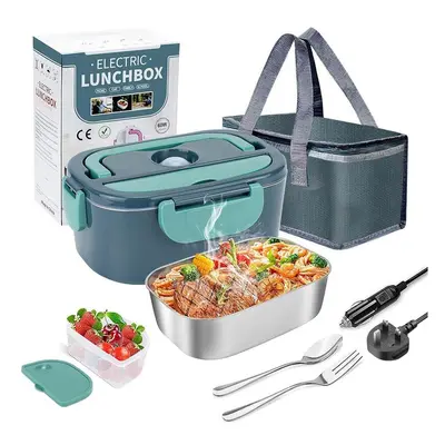 (Dark Green, UK Plug) Portable Electric Lunchbox | 60W Fast Heating | Car Charger Included