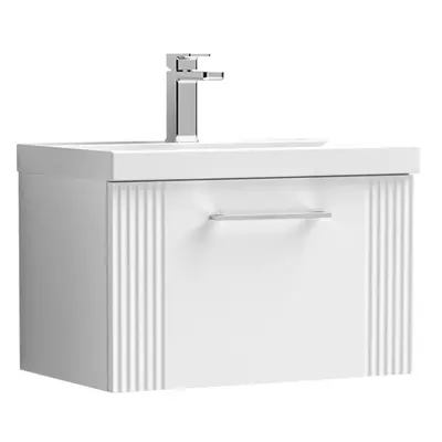 Retro Drawer Wall Hung Vanity Unit with Curved Tap Hole Ceramic Basin - 600mm - Satin White