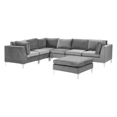 Corner Sofa with Ottoman EVJA Velvet Grey Right Hand