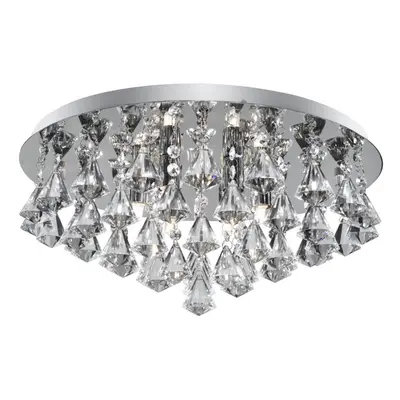 Modern Chrome Crystal Flush Light With Diamond Drops