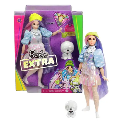 Barbie Extra Doll in Shimmery Look with Pet Puppy