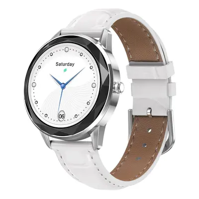 (White&Silver-Leather) 1.09 IPS Full Touch Screen Fashion Custom Dial Female Smart Bracelet Heal