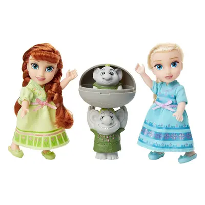 Disney Frozen Petite Anna & Elsa Dolls with Surprise Trolls Gift Set, Each Doll Is Approximately