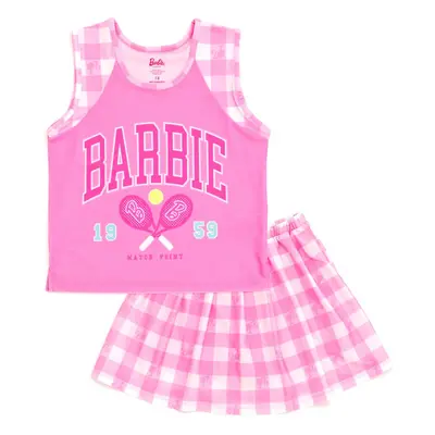 Barbie Big Girls Tank Top and Pleated Skort Outfit Set Checkered Pink