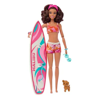 Barbie HPL69 Surf Doll Articulated Mannequin Brown Surfboard Puppy The