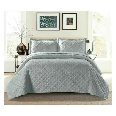 (Silver, Double) Ruffle Embossed Quilted Bedspread Bed Throw Single Double King Size Bedding Set