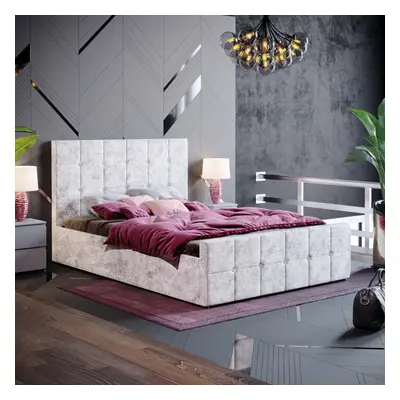 (Double, Crushed Velvet Silver) Valentina Ottoman Bed Frame Bedroom Storage Velvet