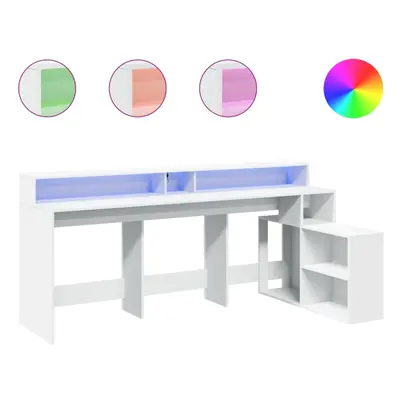 vidaXL Desk with LED Lights Writing Table Working Table White Engineered Wood