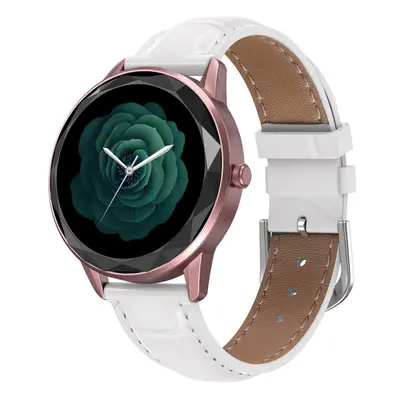 (White&Rose gold-Leather) 1.09 IPS Full Touch Screen Fashion Custom Dial Female Smart Bracelet H