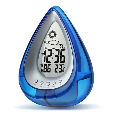 (Blue) Creativity Water Energy Alarm Clock Large LCD Screen Weather and Humidity Display Water P