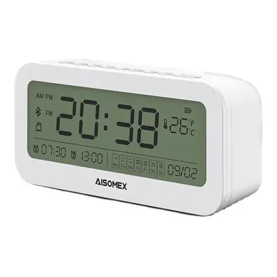 (White) Bluetooth Speaker LED Screen Alarm Clock Day Demperature Display Mode Night Light Outdoo