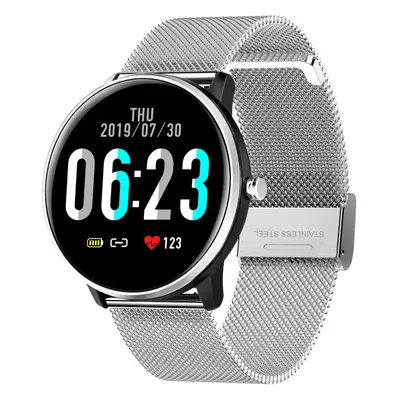 (Silver-Stainless Steel) 2.5D Full Touch Blood Pressure O2 IP68 Deep Waterproof Sports Mode Weat