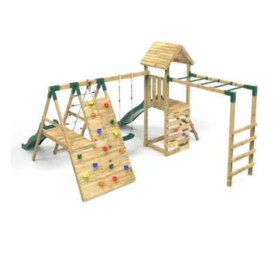 (Brecon) Rebo Wooden Climbing Frame with Swings, Slides, Up & over Climbing wall and Monkey Bars