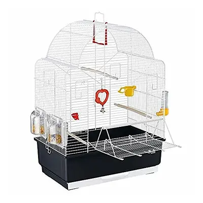 Ferplast Ibiza Open Bird Cage With Pearly White Bars, Black Base with Accessories, Medium