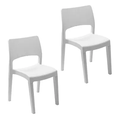 (White x2) Modern Garden Plastic Chair Set Patio Outdoor Furniture