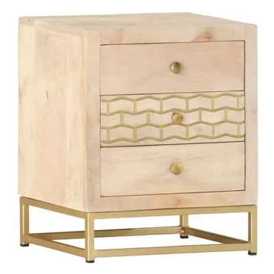 vidaXL Solid Mango Wood Bedside Cabinet Gold Bedroom Nightstand Side Table