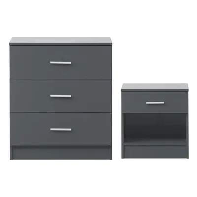 2 Piece Bedroom Furniture Set Bedside Table Chest Drawers Dark Grey