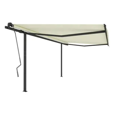 vidaXL Manual Retractable Awning with Posts 4.5x3 m Cream Garden Outdoor Patio