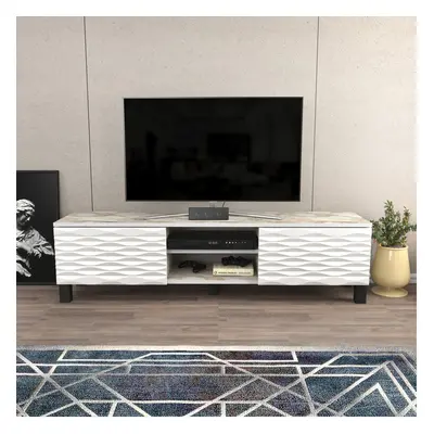 (White Marble Effect/White) Lukas Modern cm Wide TV Stand TV Unit TV Cabinet with Cabinets and O