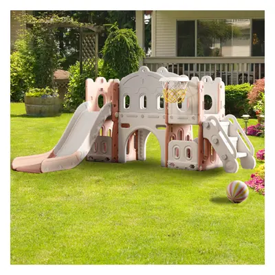 (#2) Kids Playset with Slide Basket Hoop Indoor Toddler Playground