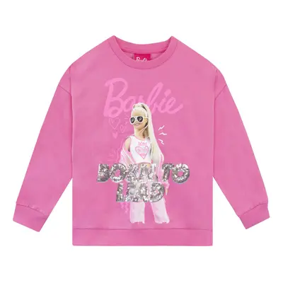 Barbie Girls' Sequined Sweatshirt Kids Long Sleeve Sweater Pink