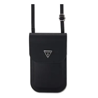 Guess PU Grained Triangle Logo Universal Phone Pouch with Strap and Card Slot Black - GUCWBPGTSP