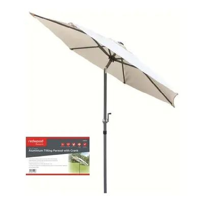 2m Aluminium Cream Parasol Sun Shade with Crank and Tilt Patio Garden