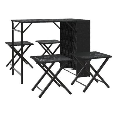 (black) vidaXL Garden Dining Set Piece Outdoor Foldable Table and Chair Poly Rattan