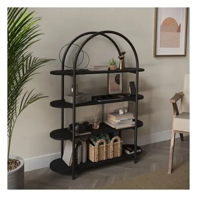 (Black) Tier Wooden Shelving Arched Industrial Storage Bookcase Shelves