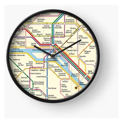 (Paris METRO Map=5094) Wall Clock Inch Funny Mantel & Tabletop Art Decor for Home Bedroom Office